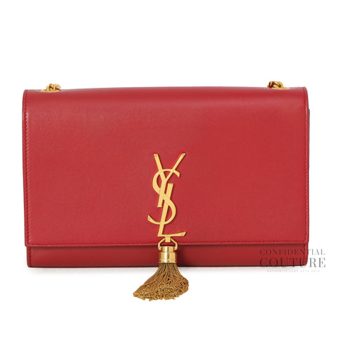 Red Smooth Leather Medium Kate Tassel Bag