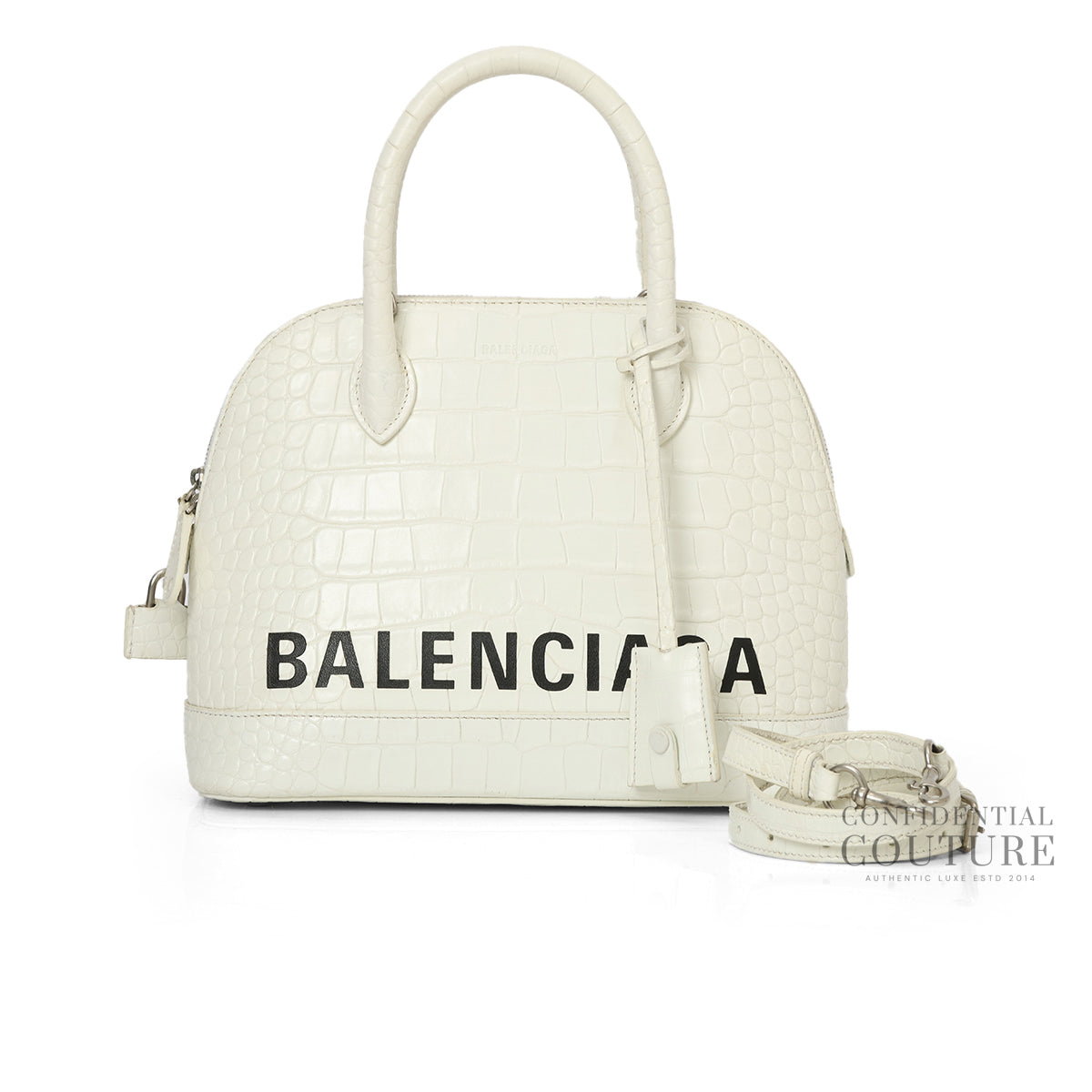 White Ville Croc Embossed Small Top Handle Bag