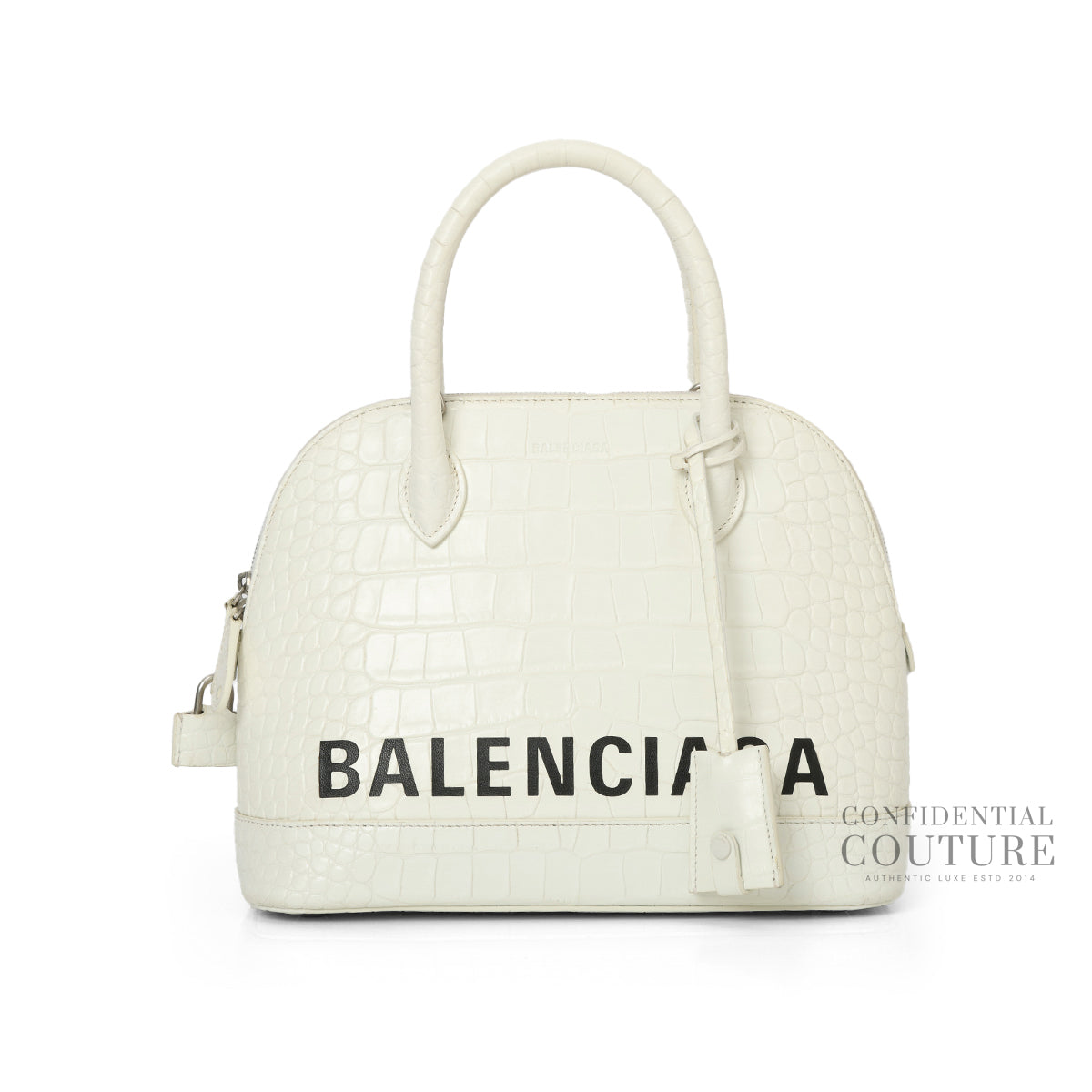 White Ville Croc Embossed Small Top Handle Bag