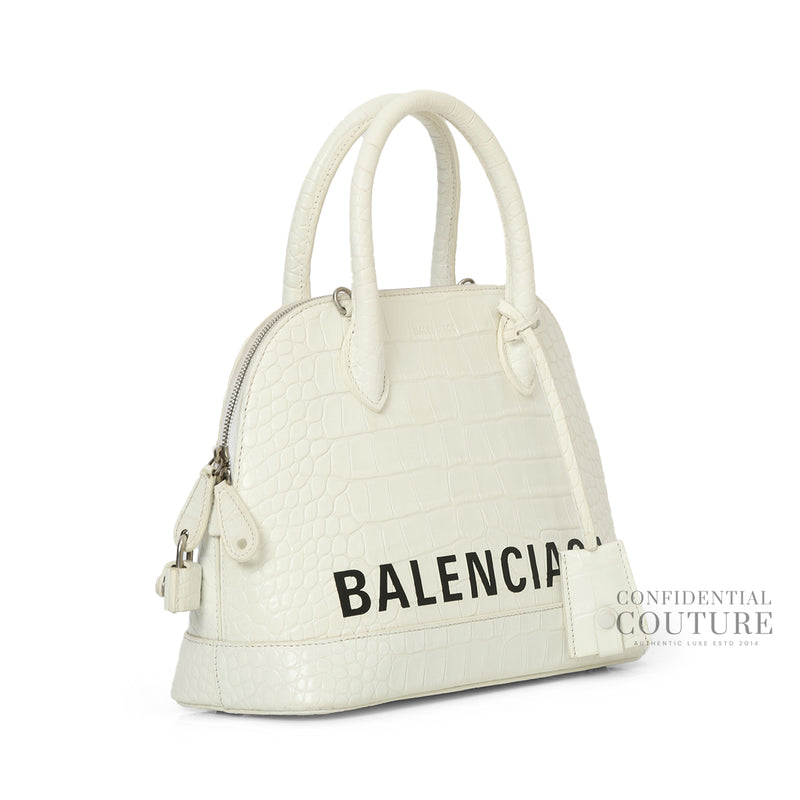 White Ville Croc Embossed Small Top Handle Bag