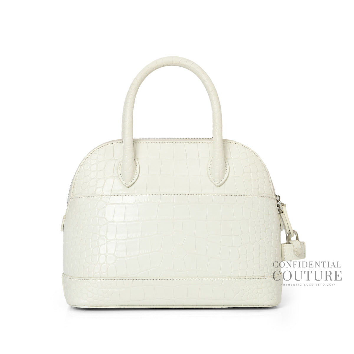 White Ville Croc Embossed Small Top Handle Bag