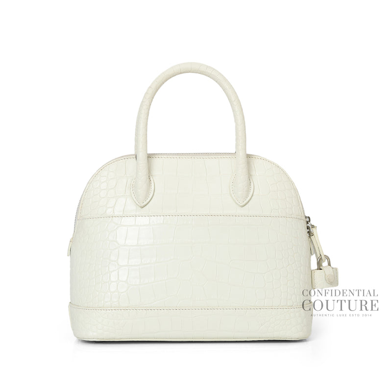White Ville Croc Embossed Small Top Handle Bag