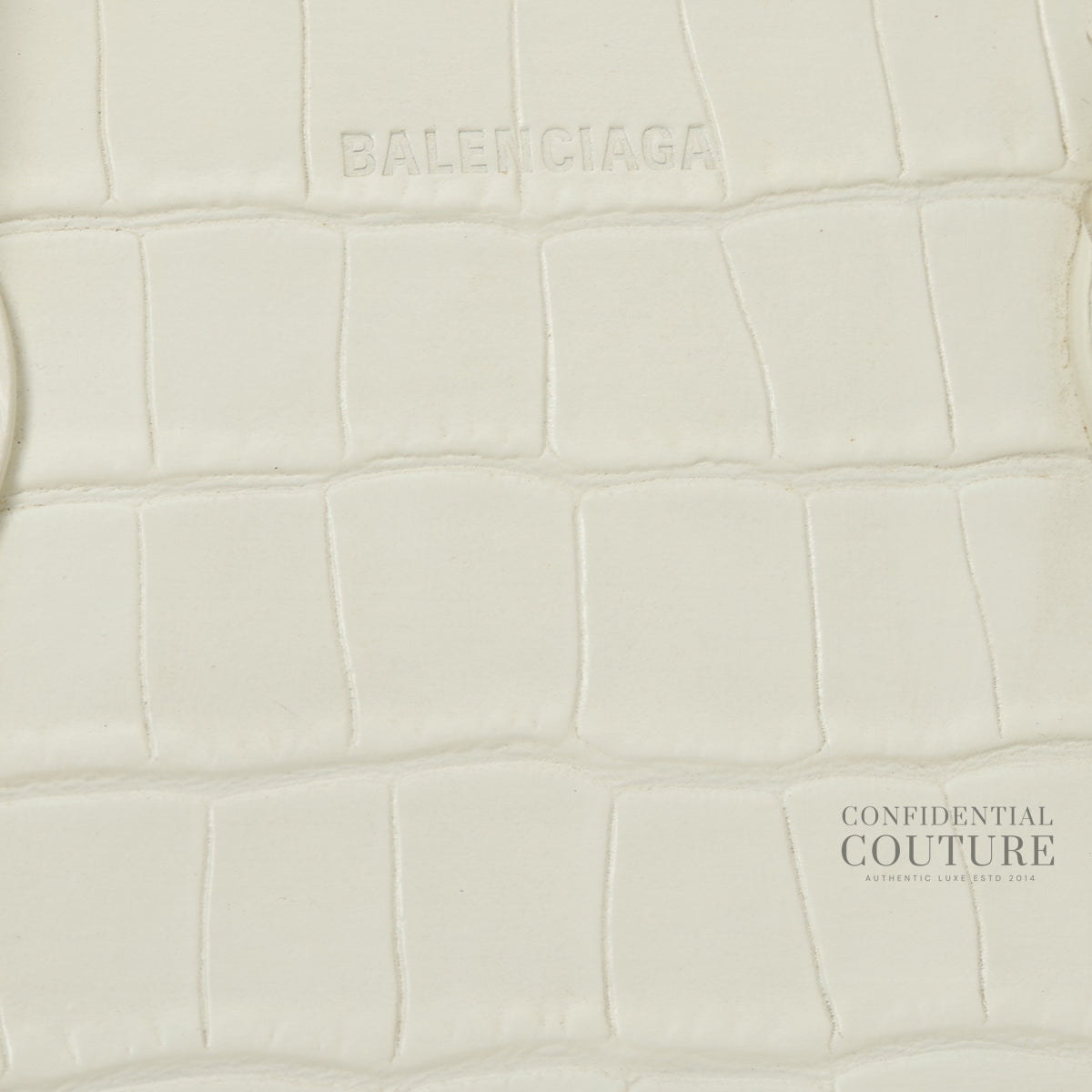 White Ville Croc Embossed Small Top Handle Bag