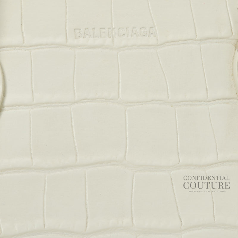White Ville Croc Embossed Small Top Handle Bag