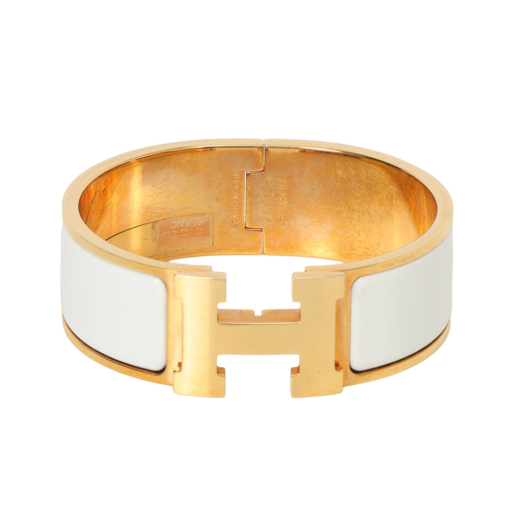 Shop Pre-Loved Hermès Blanc Wide Clic Clac H Enamel Bracelet PM
