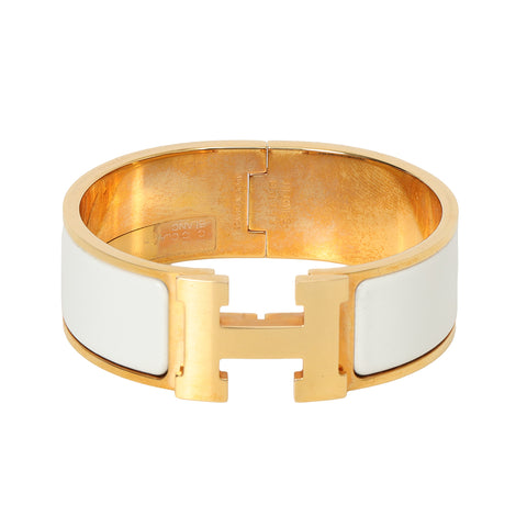 Blanc Wide Clic Clac H Enamel Bracelet PM