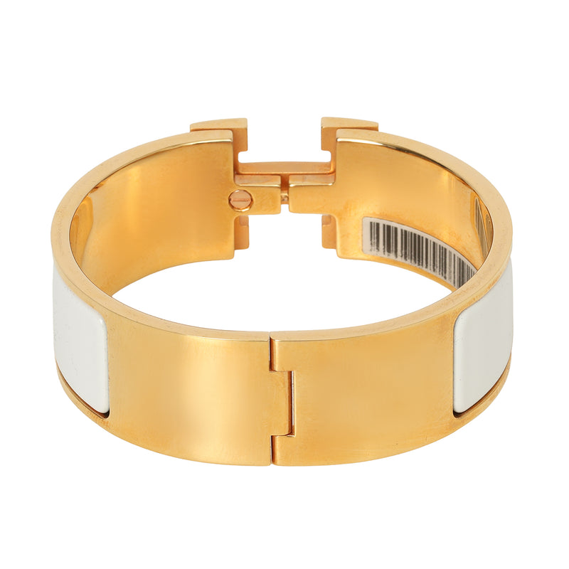 Pre-loved Hermes Blanc Wide Clic Clac H Enamel Bracelet PM