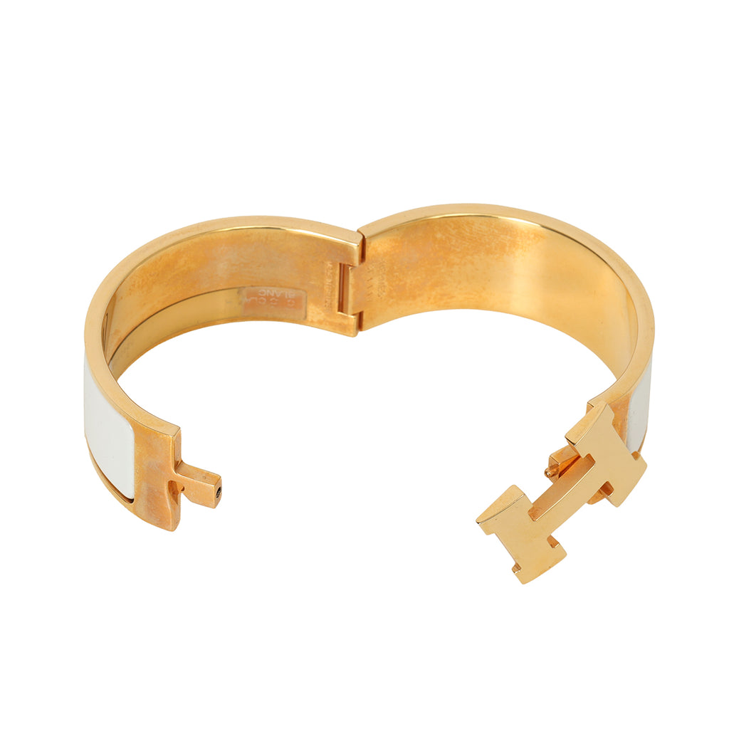 Shop Pre-Loved Hermès Blanc Wide Clic Clac H Enamel Bracelet PM