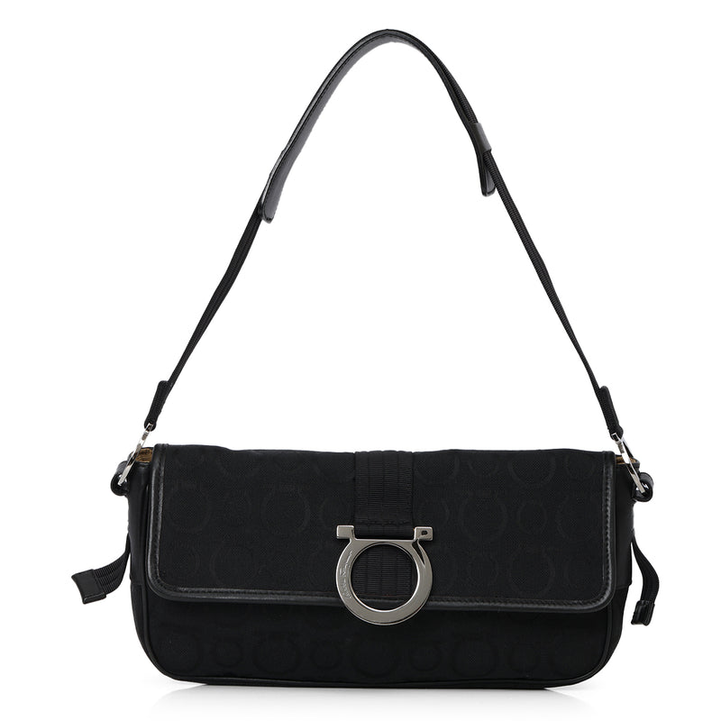 Jacquard Canvas Gancini Shoulder Bag
