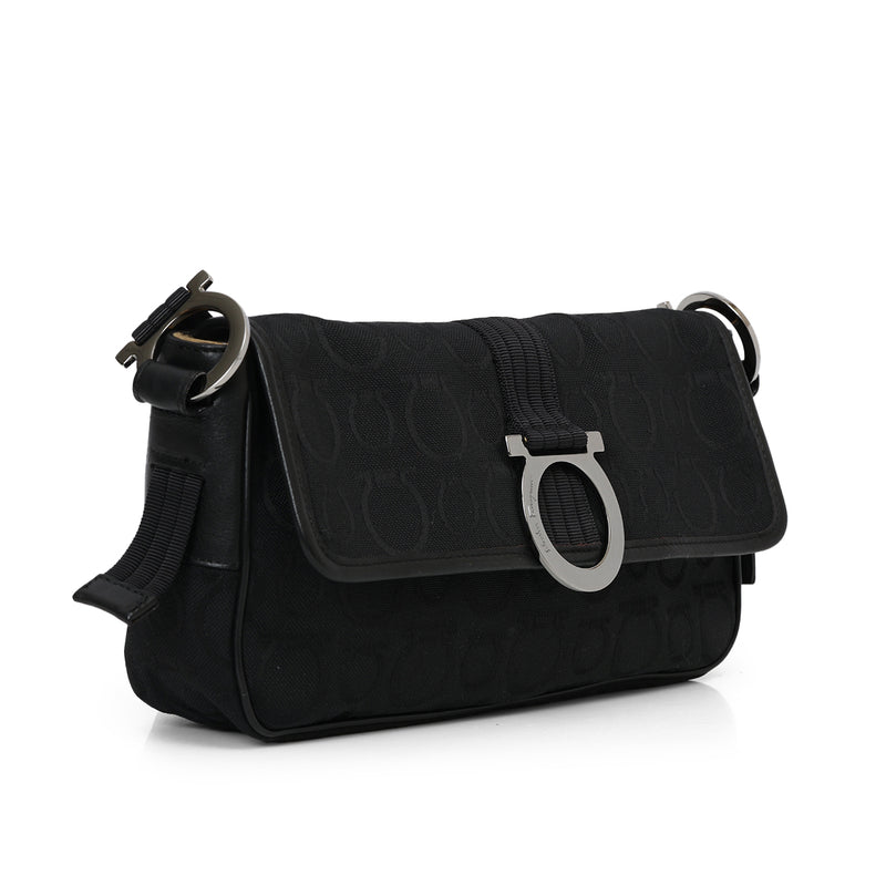 Jacquard Canvas Gancini Shoulder Bag