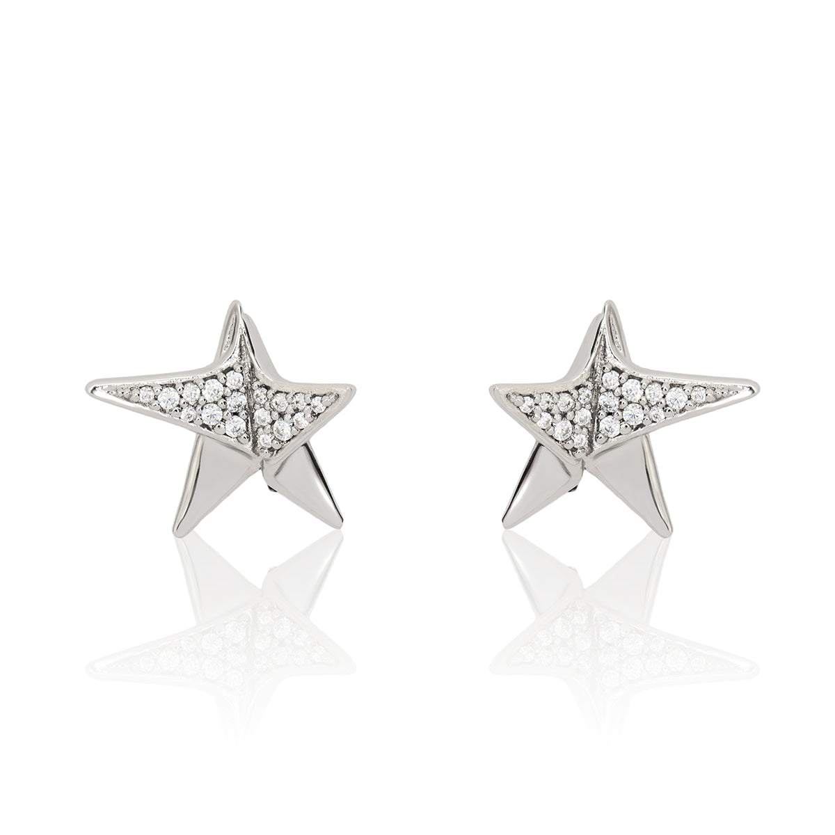 Star Silver Earrings with Crystals