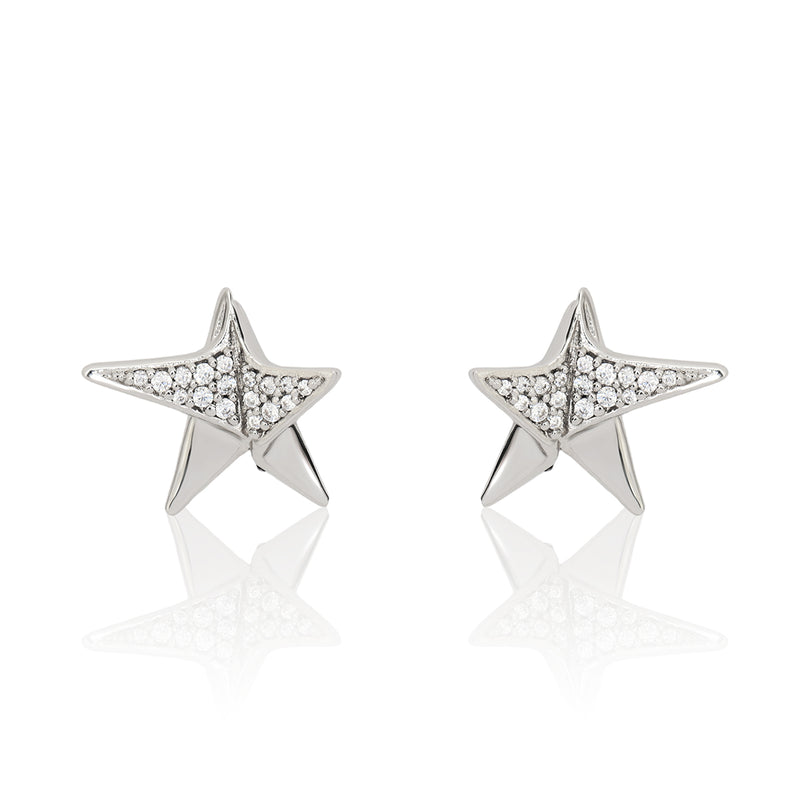 Salvatore Ferragamo Star Silver Earrings with Crystals
