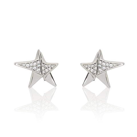 Star Silver Earrings with Crystals