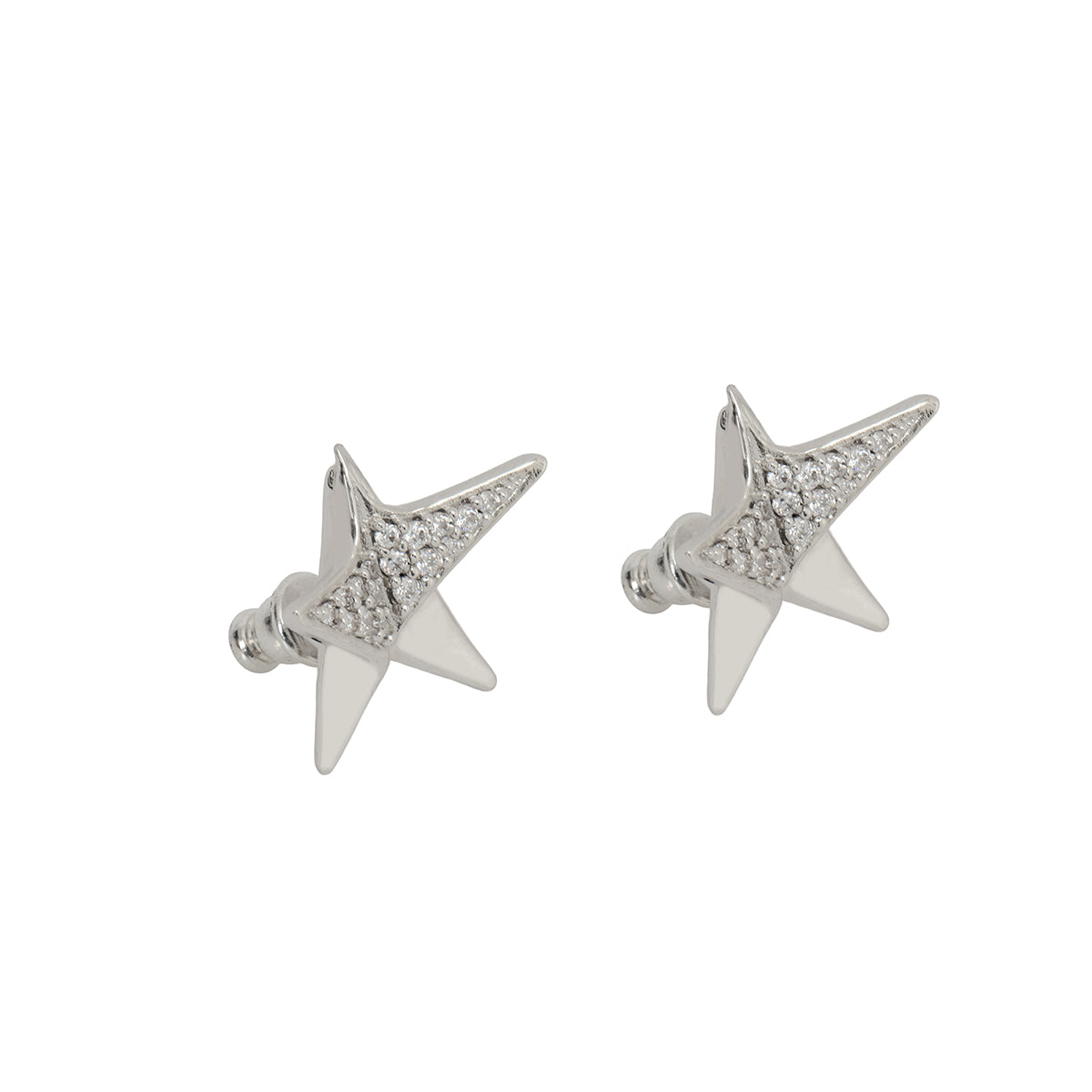 Star Silver Earrings with Crystals