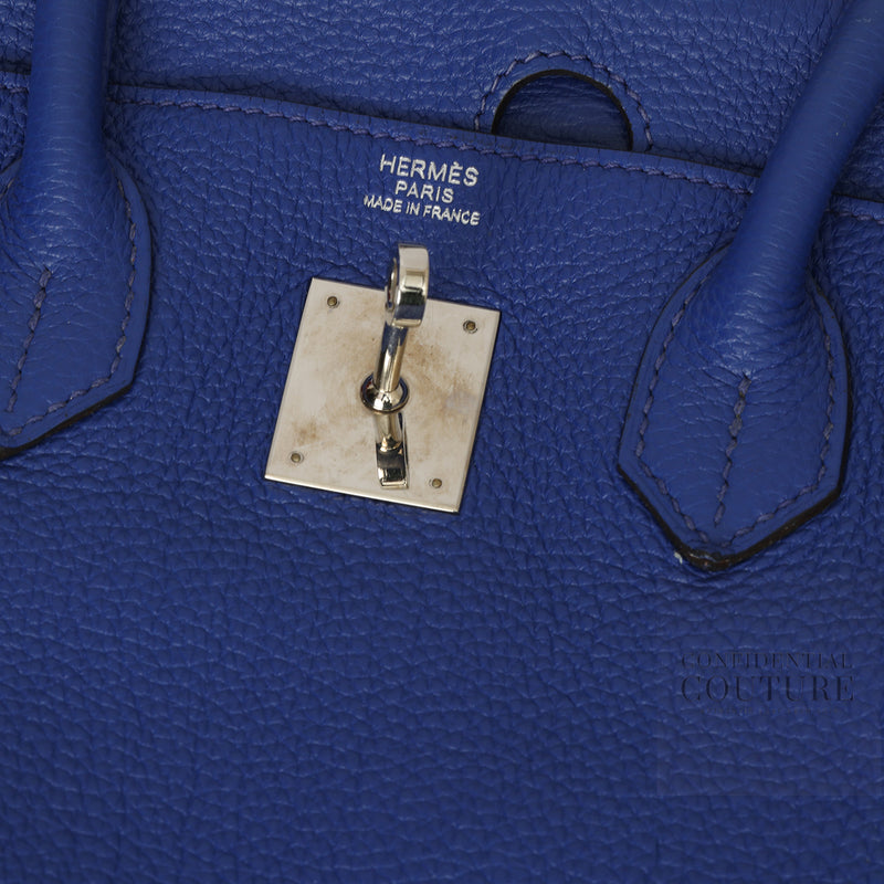 Women Hermes Birkin 30 Blue Saphir Clemence Leather With Silver Hardware. 2011