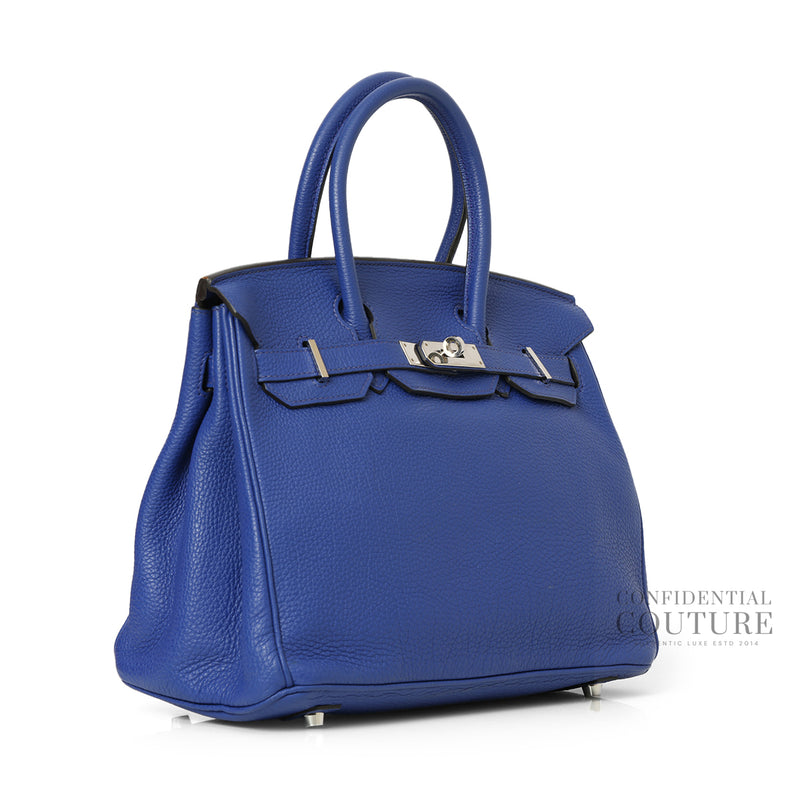 Pre-loved Hermes Birkin 30 Blue Saphir Clemence Leather With Silver Hardware. 2011