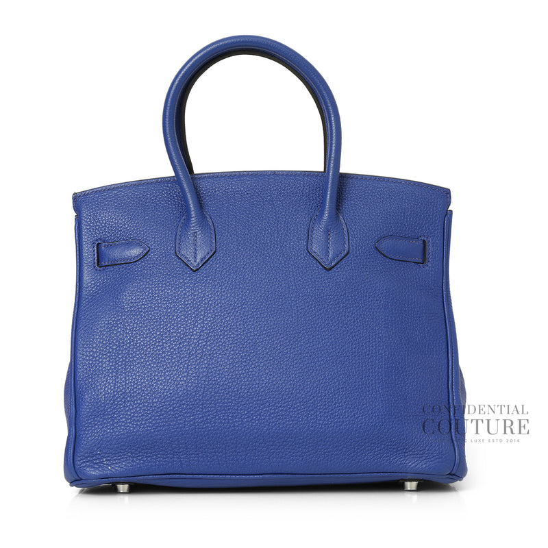 Authentic Hermes Birkin 30 Blue Saphir Clemence Leather With Silver Hardware. 2011