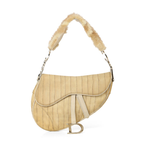 Limited Edition Mink-Trimmed Eel beige Saddle bag