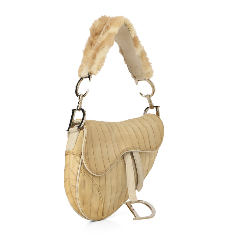 Limited Edition Mink-Trimmed Eel beige Saddle bag