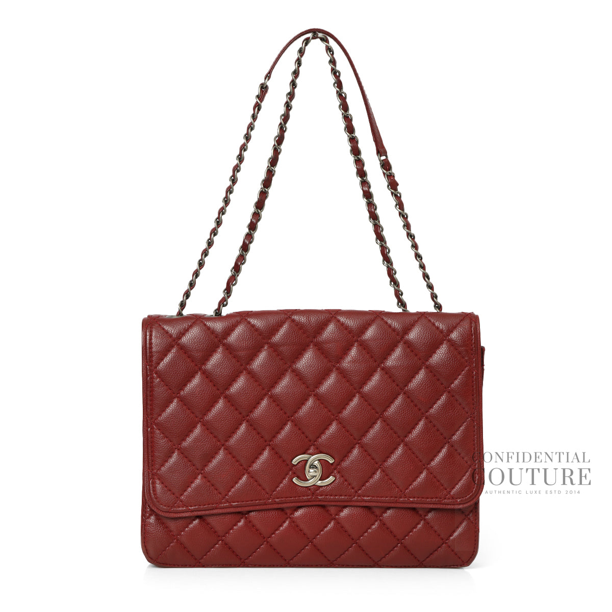 Maroon Caviar Leather Maxi Classic Flap Bag
