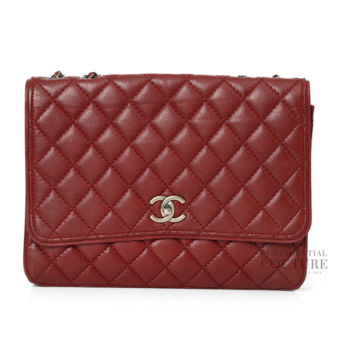 Maroon Caviar Leather Maxi Classic Flap Bag