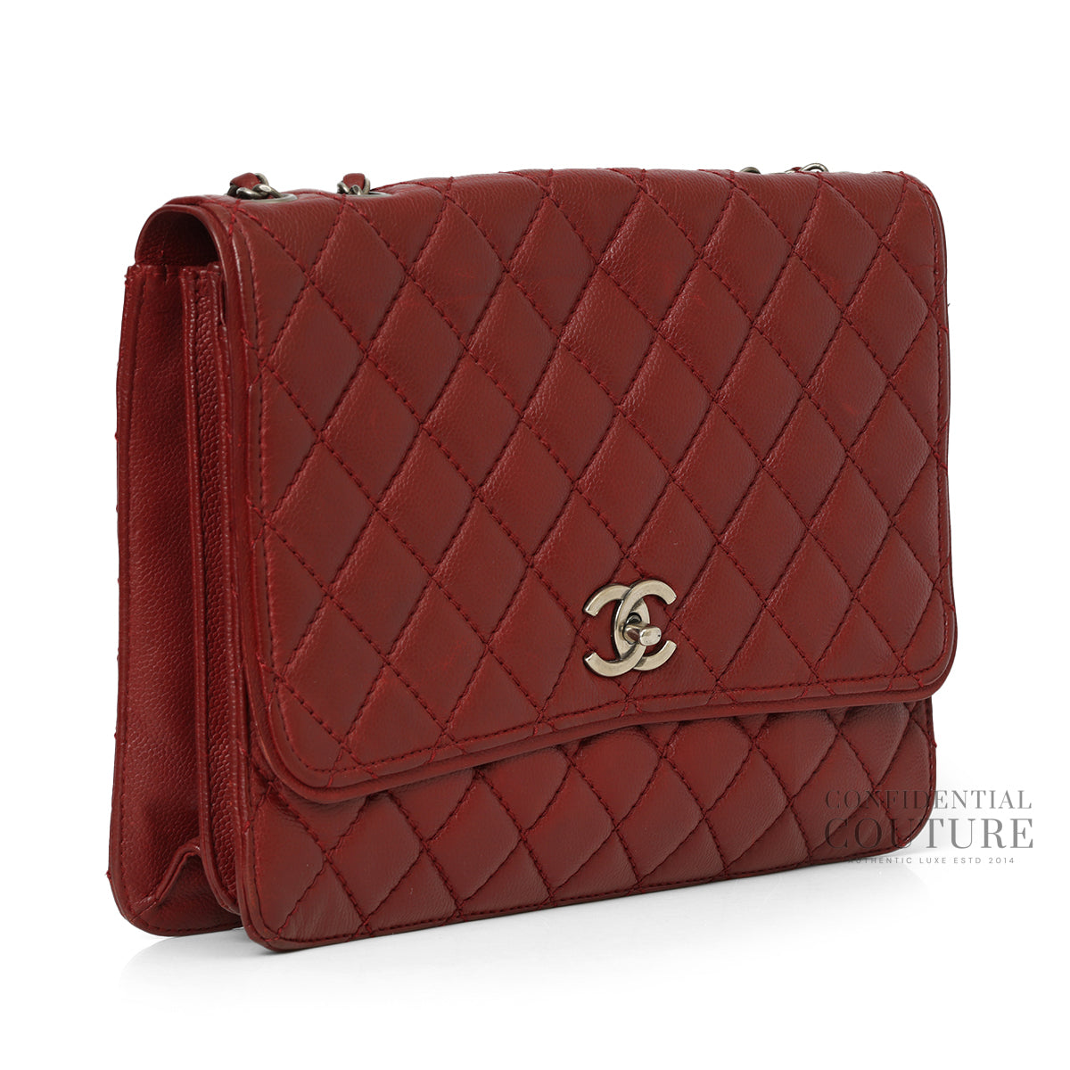 Maroon Caviar Leather Maxi Classic Flap Bag
