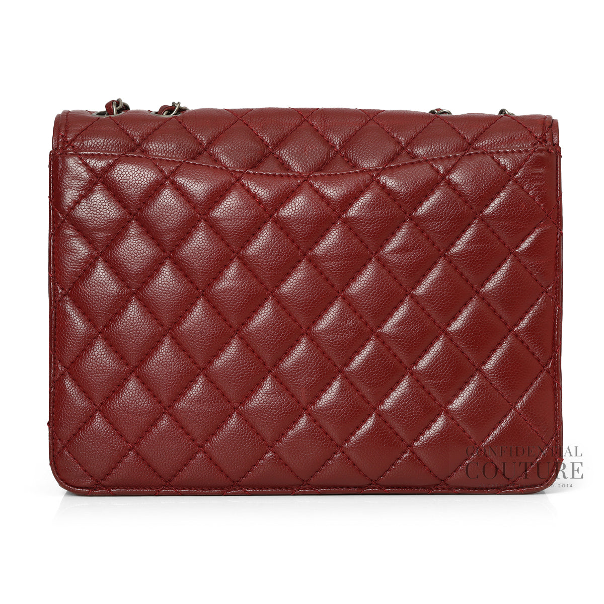 Maroon Caviar Leather Maxi Classic Flap Bag
