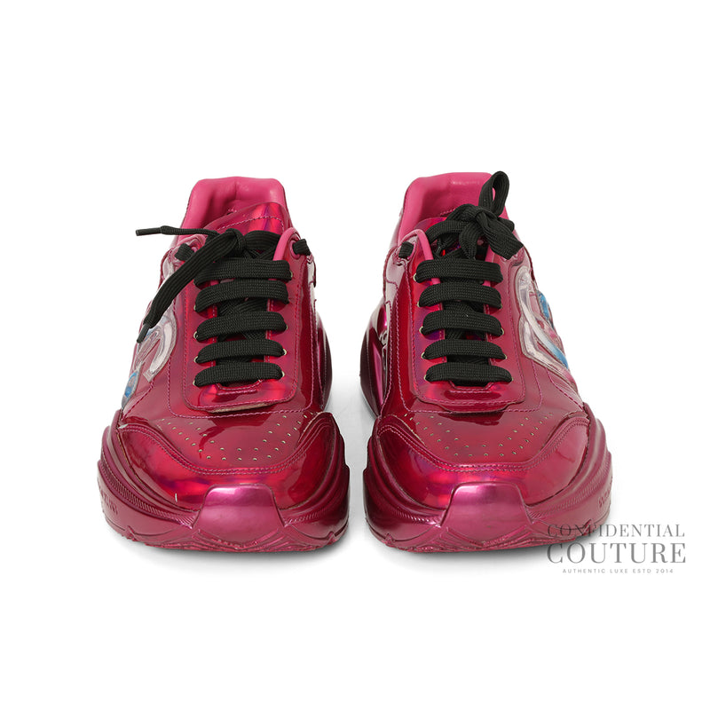 Pre loved Dolce & Gabbana Pink Iridescent Patent DG Logo Lace-Up Sneakers EU 4 | UK 7.5 | US 10