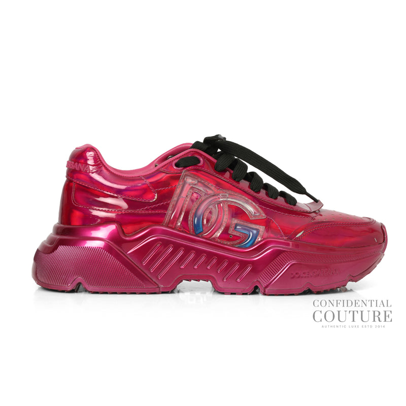 Dolce & Gabbana Pink Iridescent Patent DG Logo Lace-Up Sneakers EU 4 | UK 7.5 | US 10