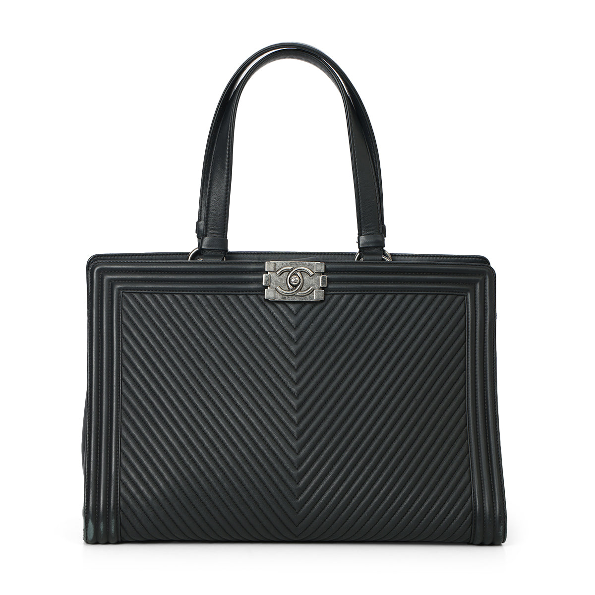 Chevron Black Lambskin Boy Shopping Tote