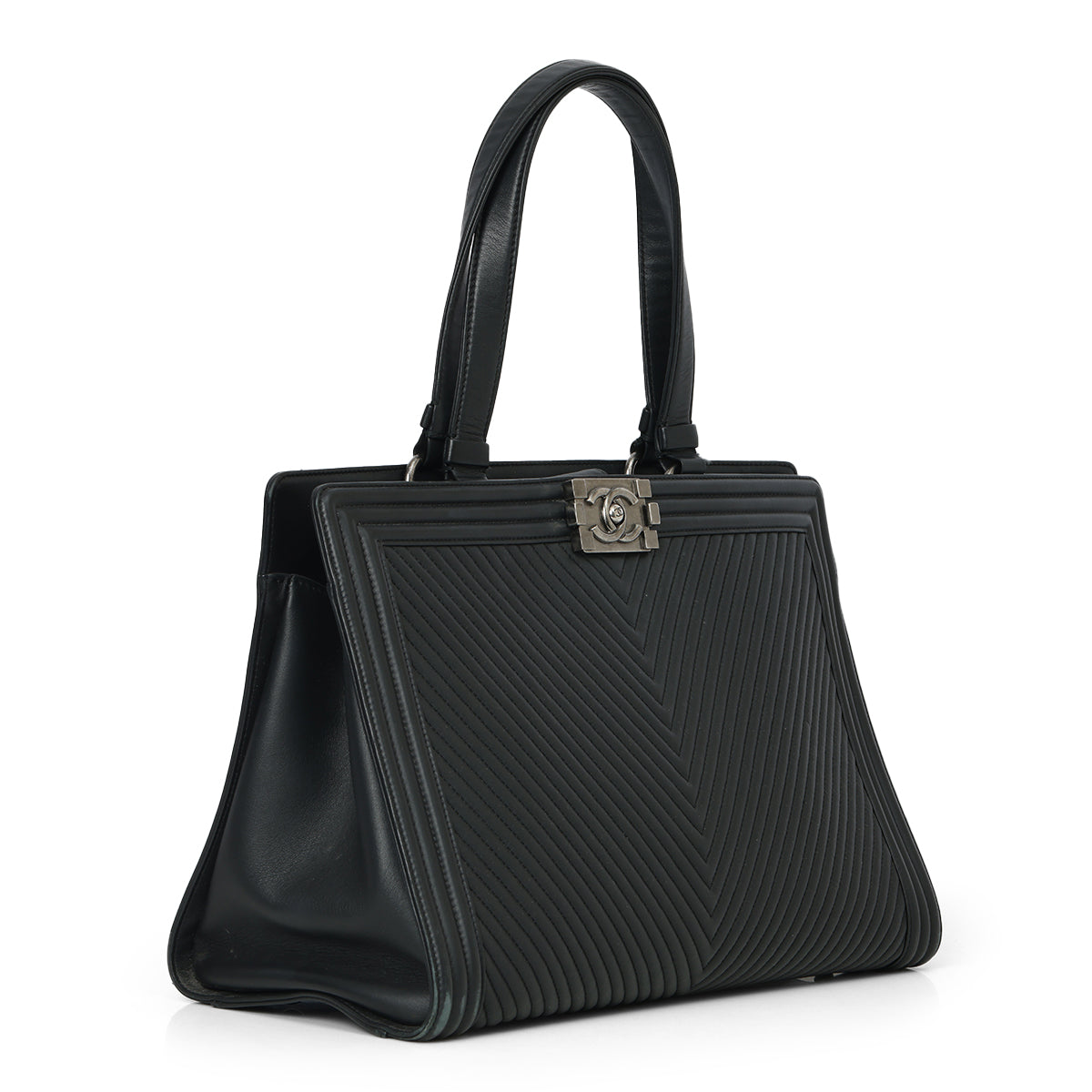 Chevron Black Lambskin Boy Shopping Tote