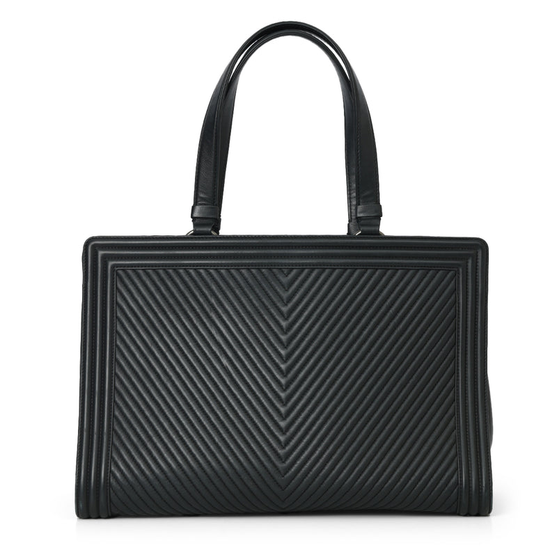 Chevron Black Lambskin Boy Shopping Tote
