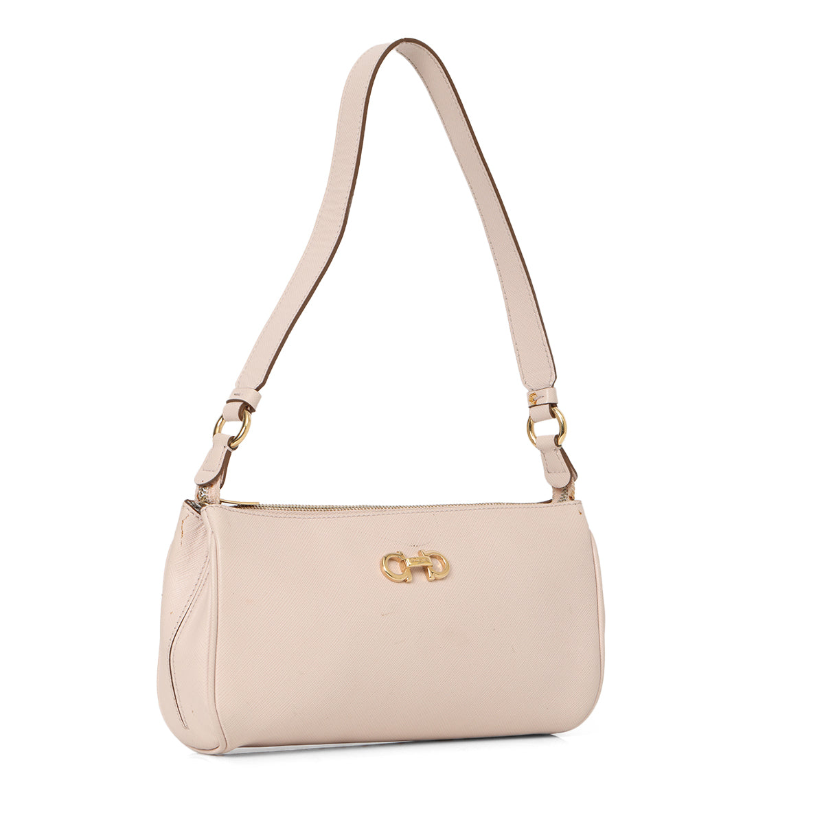 Pink Saffiano Leather Gancini Shoulder Bag