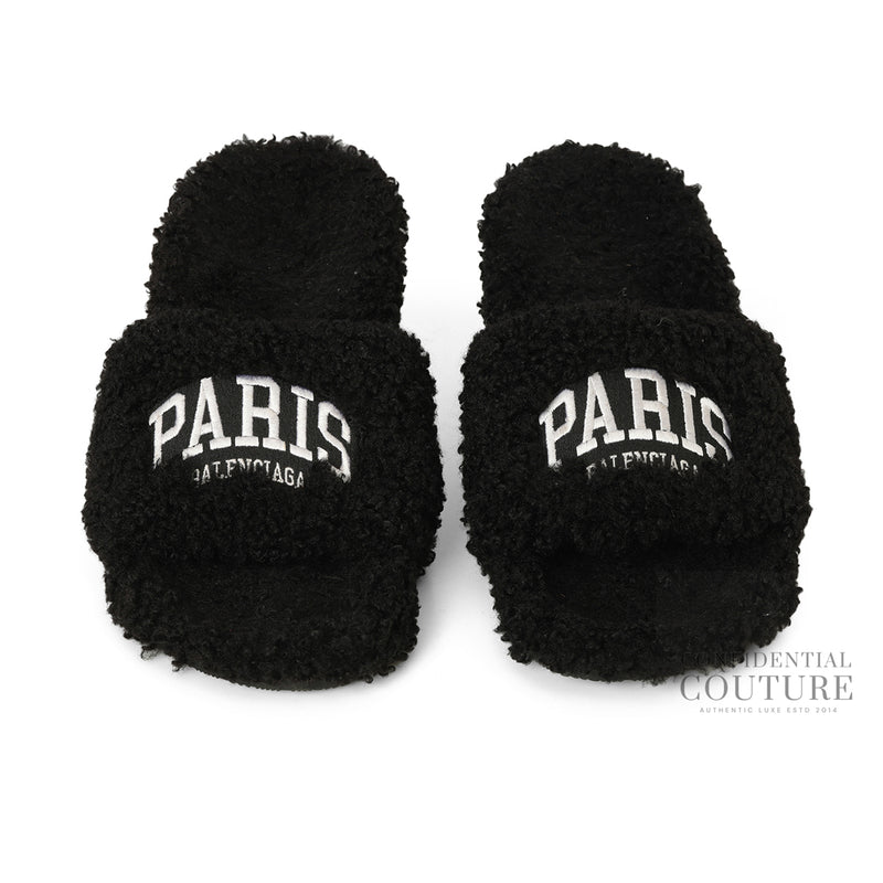 Black Furry Heeled Sandals EU 38 | UK 5 | US 8
