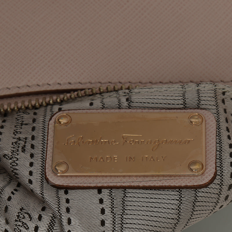Women pre loved salvatore ferragamo pink saffiano leather gancini shoulder bag