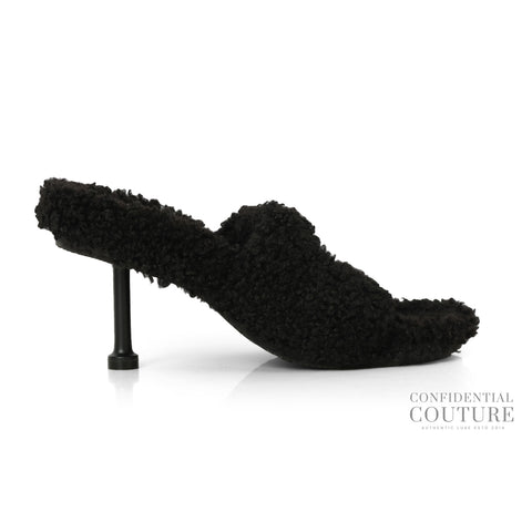 Black Furry Heeled Sandals EU 38 | UK 5 | US 8