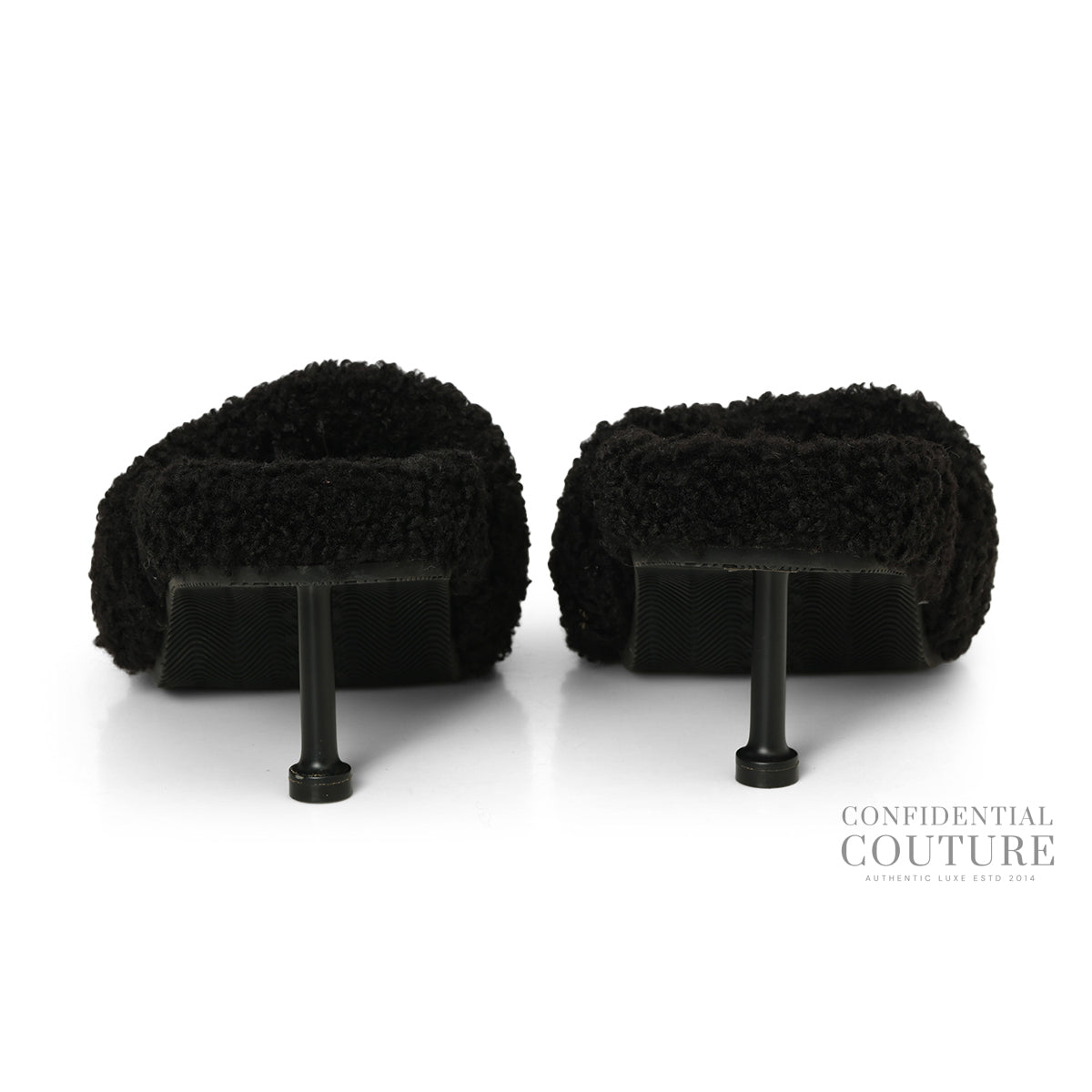Black Furry Heeled Sandals EU 38 | UK 5 | US 8