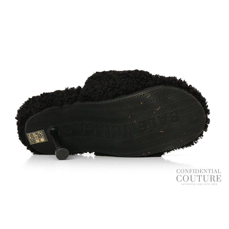 Black Furry Heeled Sandals EU 38 | UK 5 | US 8