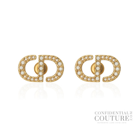 Petit CD Stud Earrings Gold-Finish Metal & Pearls