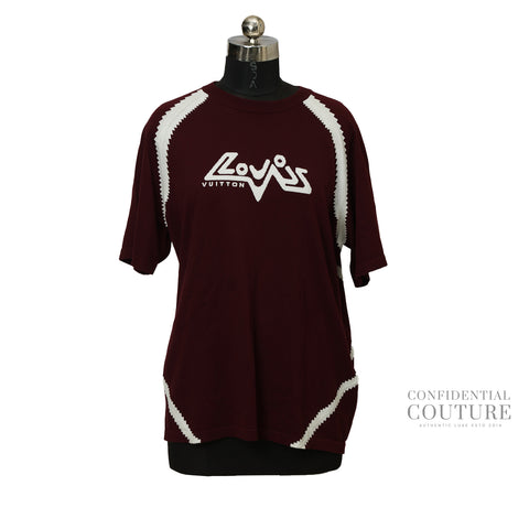 Burgundy Intarsia Cotton Knit Crew Neck T-Shirt XL | US 36 | IT 54 | UK 36