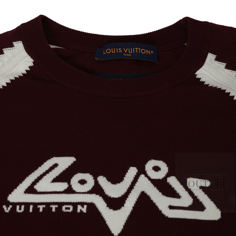 Burgundy Intarsia Cotton Knit Crew Neck T-Shirt XL | US 36 | IT 54 | UK 36