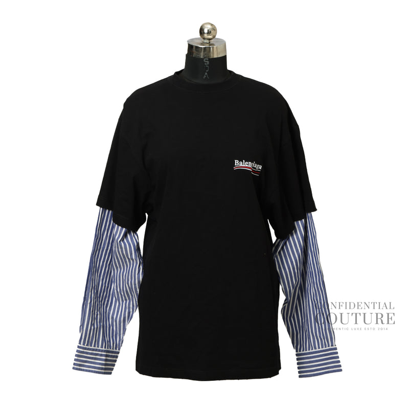 Balenciaga Black Political Campaign Layered Tshirt. US 2 | UK 6