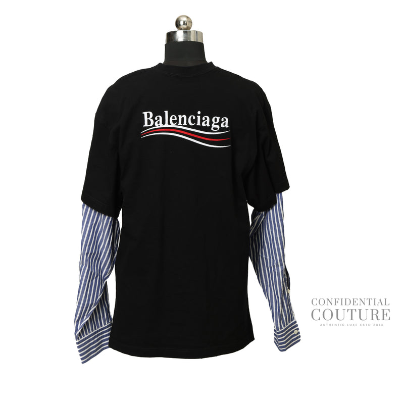 Pre-loved Balenciaga Black Political Campaign Layered Tshirt. US 2 | UK 6