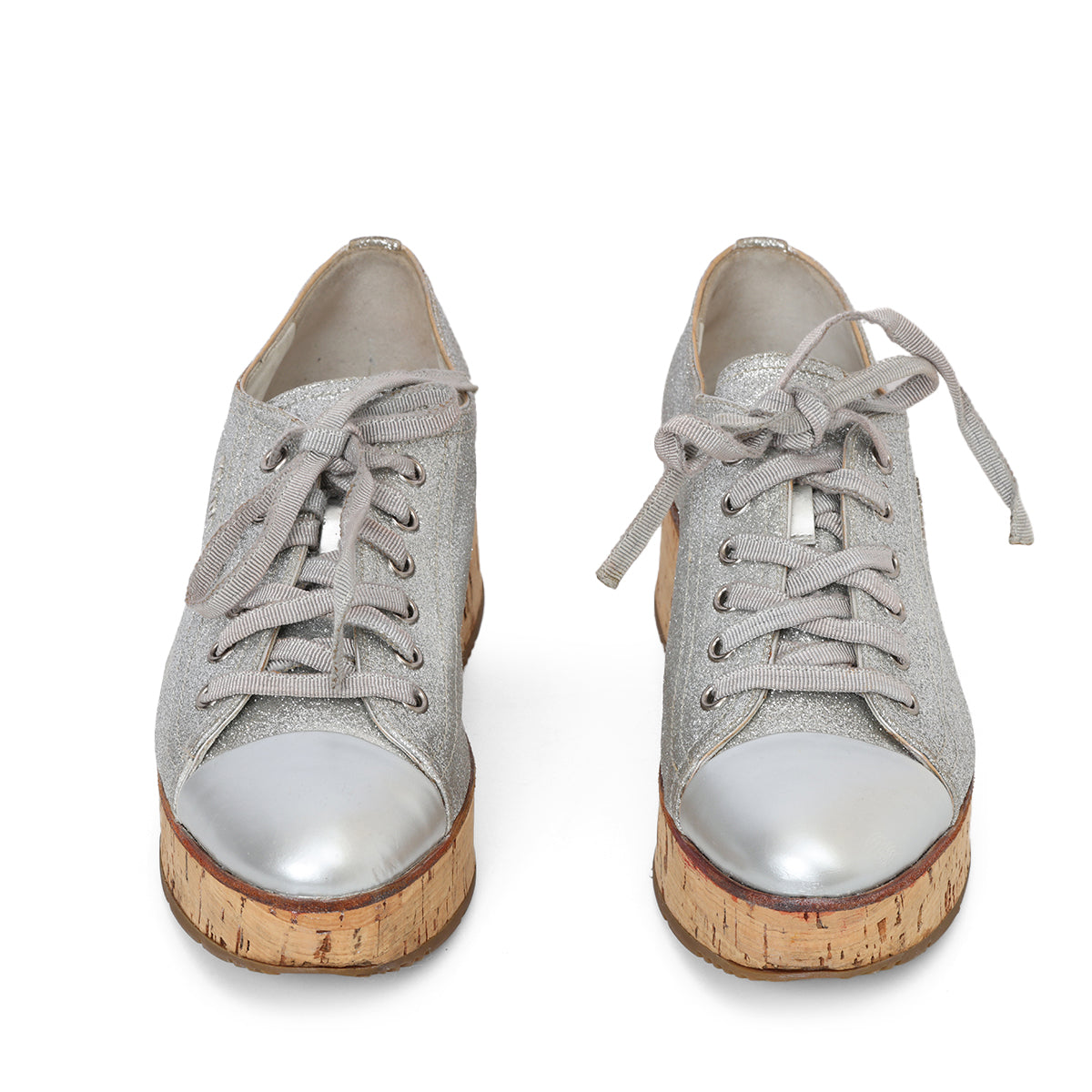 Sport Women's Metallic Cap Toe Cork Platform Sneakers Size: 37.5