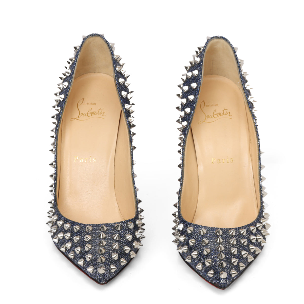 Denim And Leather Spiked Pumps Size 38