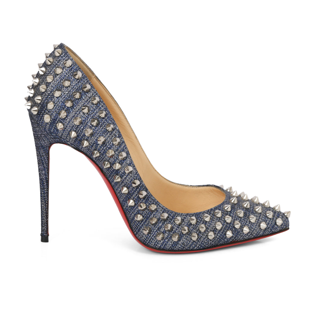 Toe Christian Louboutin Size 38 Denim And Leather Spiked