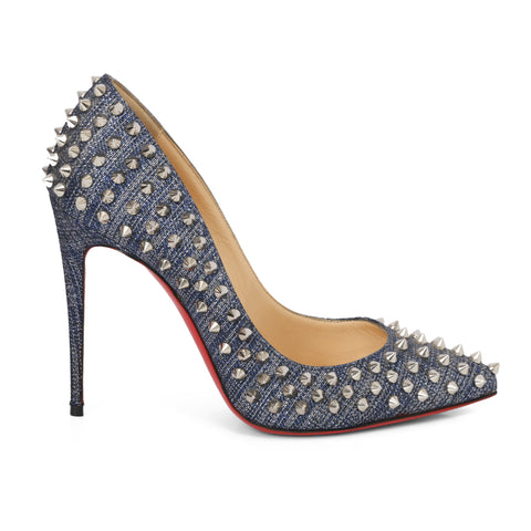 Denim And Leather Spiked Pumps Size 38