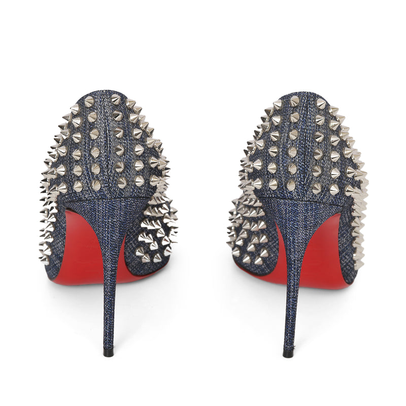 Denim And Leather Spiked Pumps Size 38