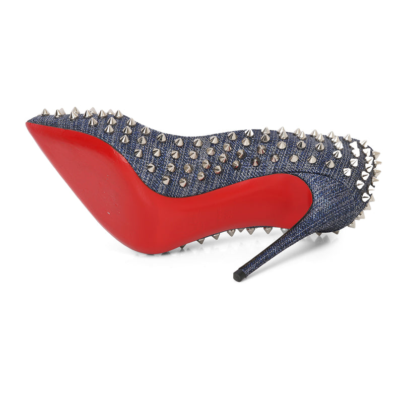 Denim And Leather Spiked Pumps Size 38
