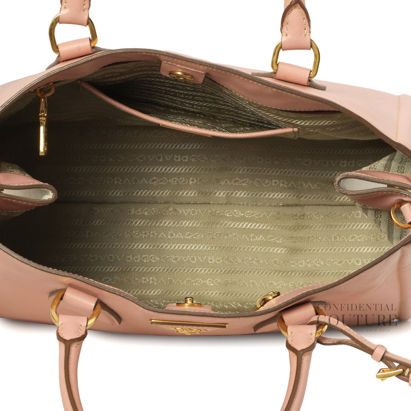Pink/White Saffiano Lux Leather Large Open Tote Bag